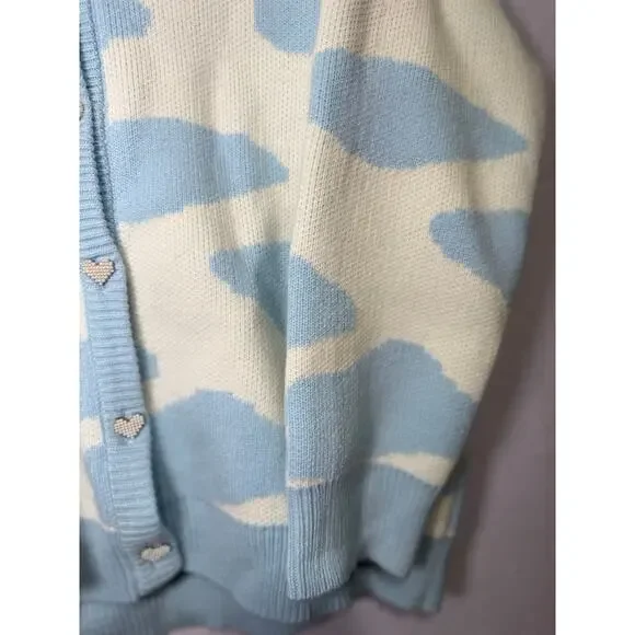 KokoKuma Blue Cow Print Cardigan L Coquette Soft Girl Y2K Kawaii Cottagecore - Picture 4 of 10